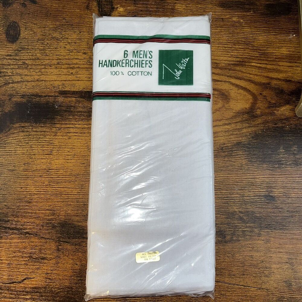 Vintage John Weitz Handkerchiefs Men’s Set Of 6 100% Cotton‎ New In Package